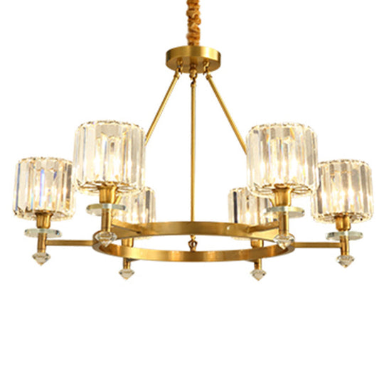 Postmodern Gold Chandelier Ceiling Light For Living Room - Circle Shaped Crystal Block Fixture 6 / A