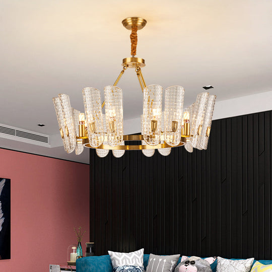 Modern Grid Glass Gold Curved Chandelier Pendant Light For Dining Room