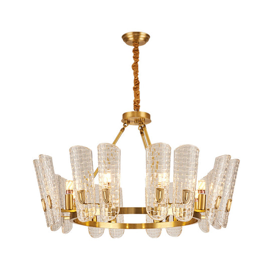 Modern Grid Glass Gold Curved Chandelier Pendant Light For Dining Room