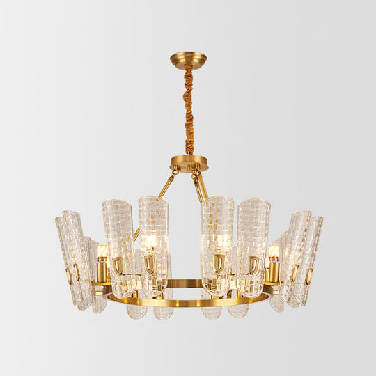 Modern Grid Glass Gold Curved Chandelier Pendant Light For Dining Room