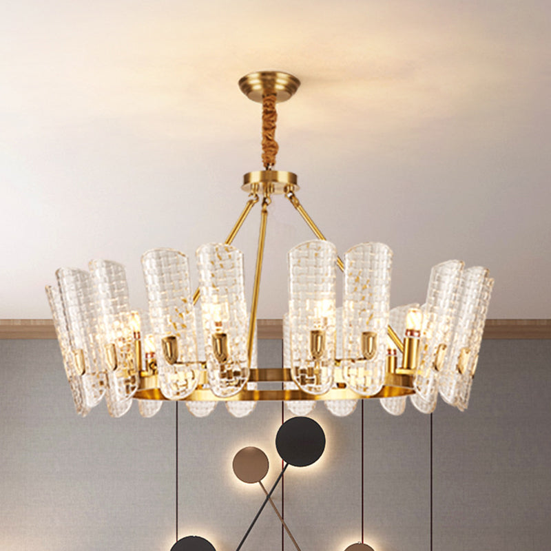 Modern Grid Glass Gold Curved Chandelier Pendant Light For Dining Room 10 /