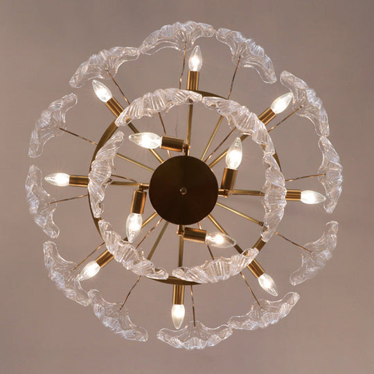 Gold Ribbed Glass Scallop Chandelier Pendant Light Fixture