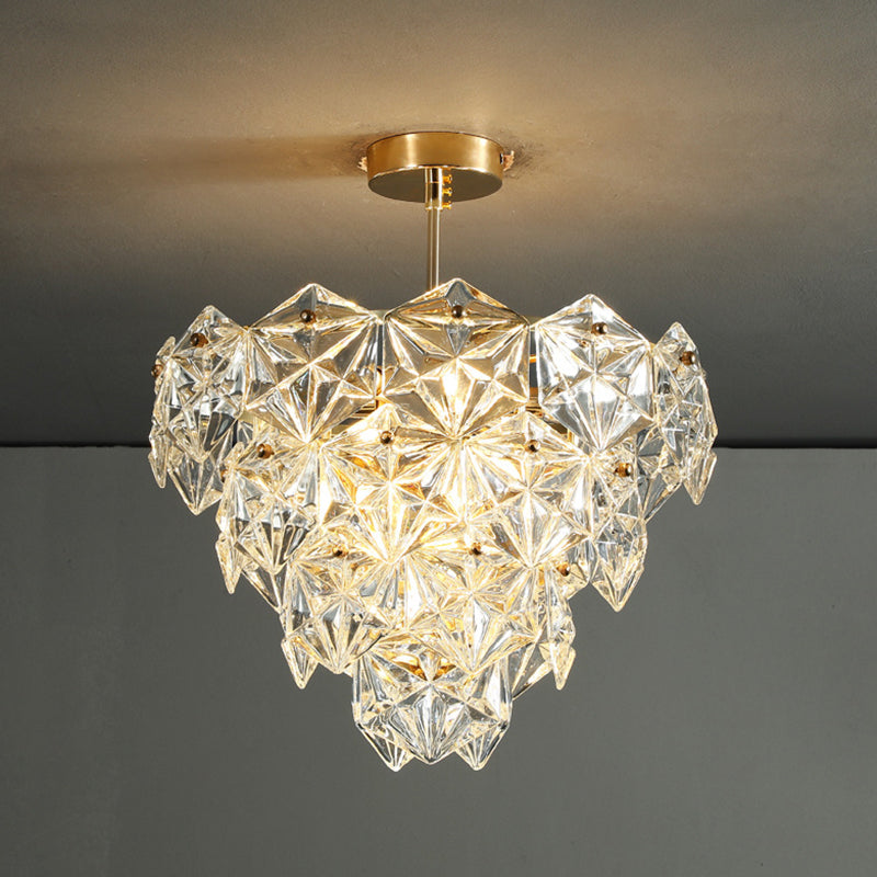 Modern Gold Cone Ceiling Chandelier With Clear Crystals For Living Room Lighting