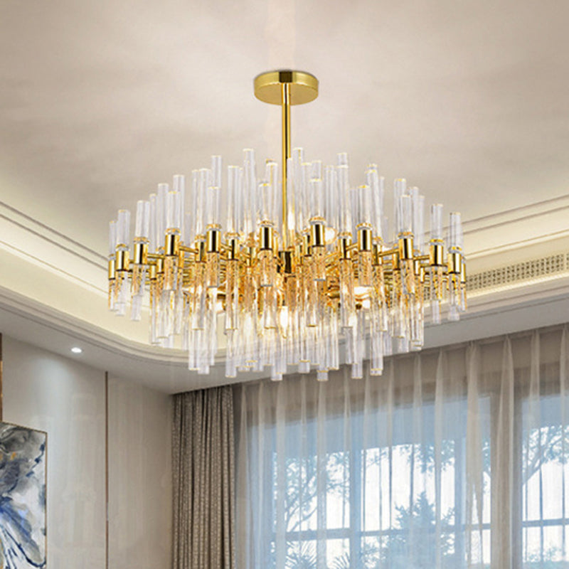 Gold Geometric Crystal Rod Chandelier Pendant Light - Postmodern Fixture