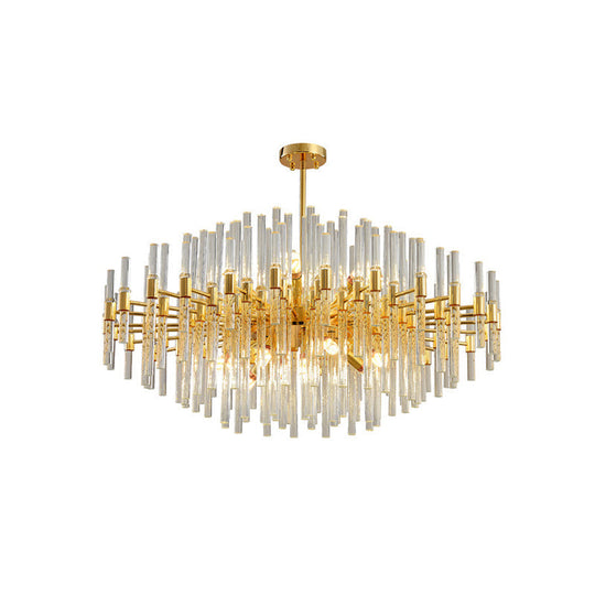 Gold Geometric Crystal Rod Chandelier Pendant Light - Postmodern Fixture / 31.5 Round