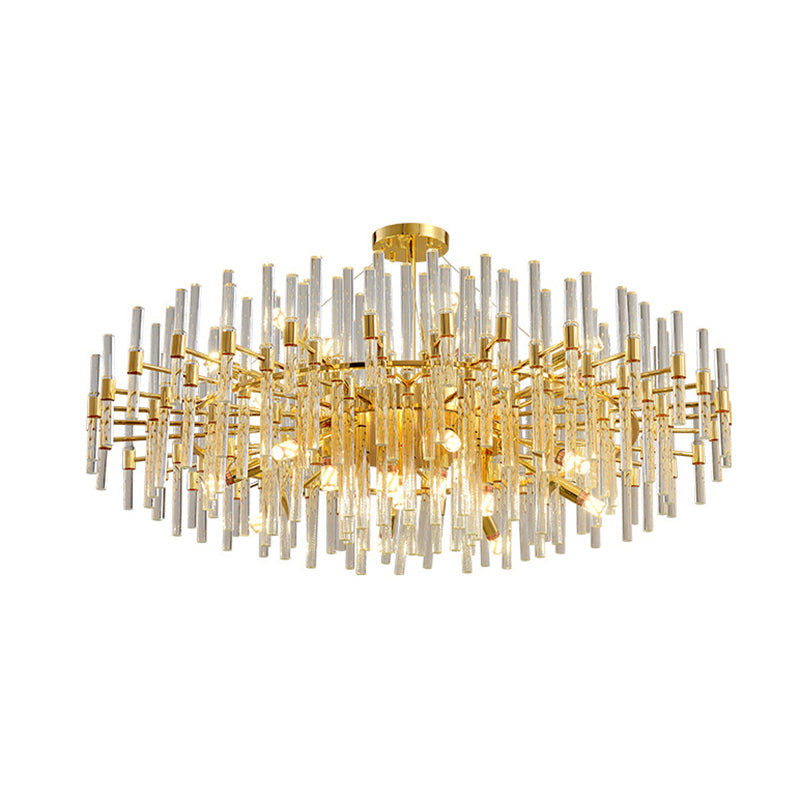 Gold Geometric Crystal Rod Chandelier Pendant Light - Postmodern Fixture / 39.5 Round