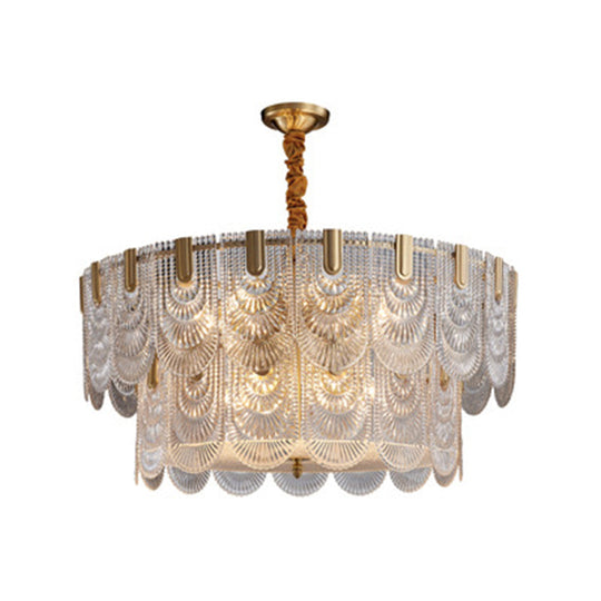 Gold Ripple Glass Pendant Light Scalloped Chandelier For Living Room