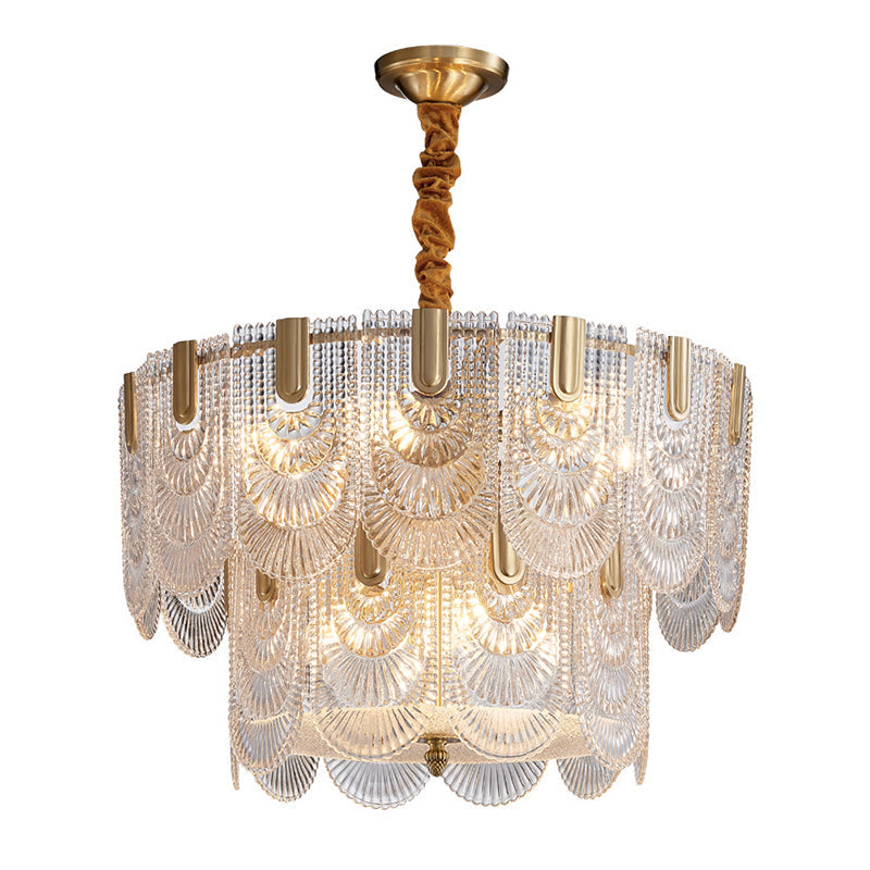 Gold Ripple Glass Pendant Light Scalloped Chandelier For Living Room