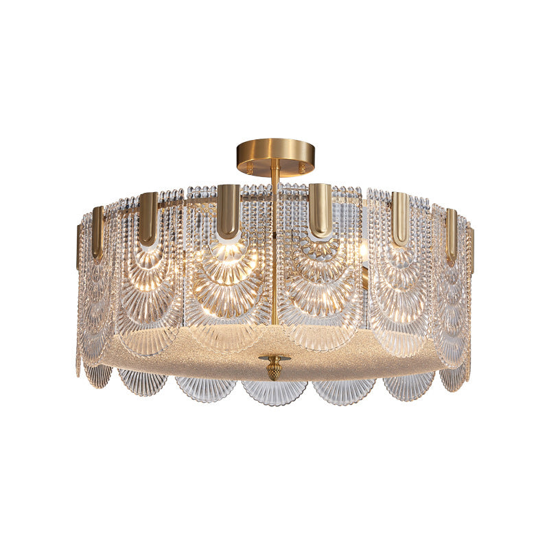 Gold Ripple Glass Pendant Light Scalloped Chandelier For Living Room