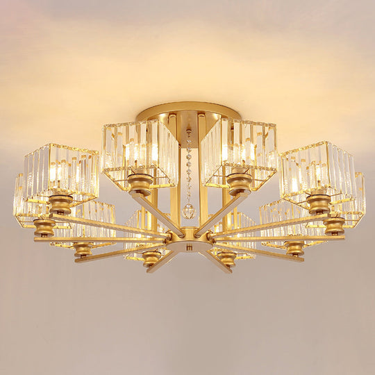 Modern Radial Suspension Light - Metallic Chandelier With K9 Crystal Shade For Living Room 10 / Gold