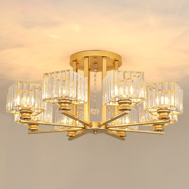 Modern Radial Suspension Light - Metallic Chandelier With K9 Crystal Shade For Living Room