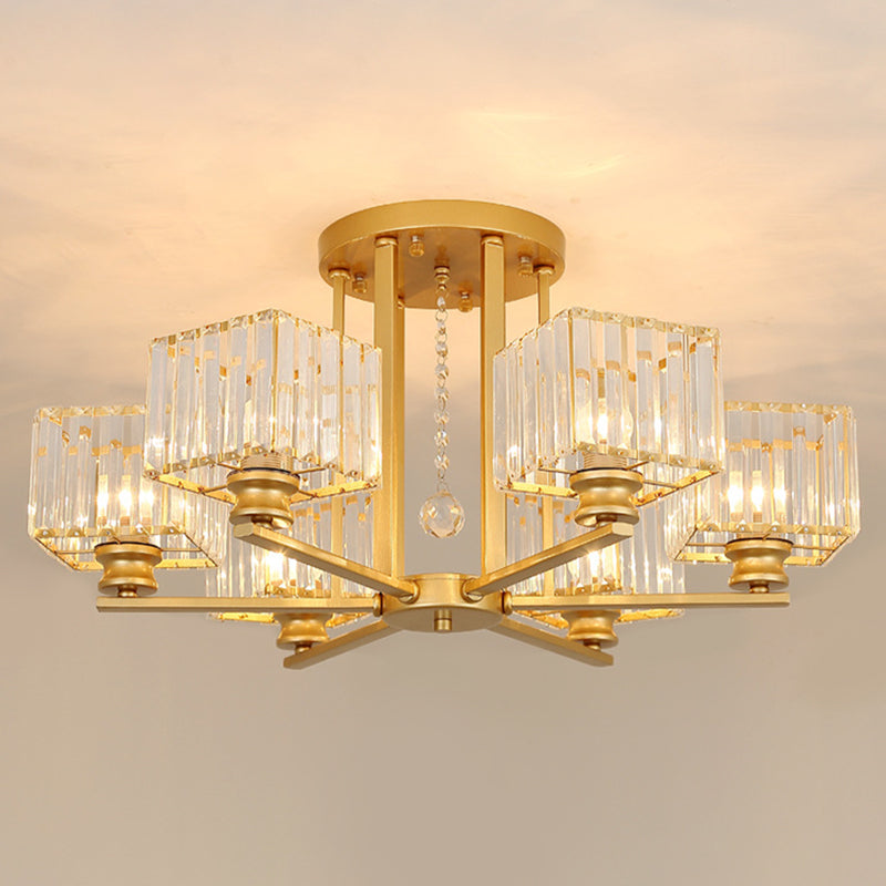 Modern Radial Suspension Light - Metallic Chandelier With K9 Crystal Shade For Living Room 6 / Gold