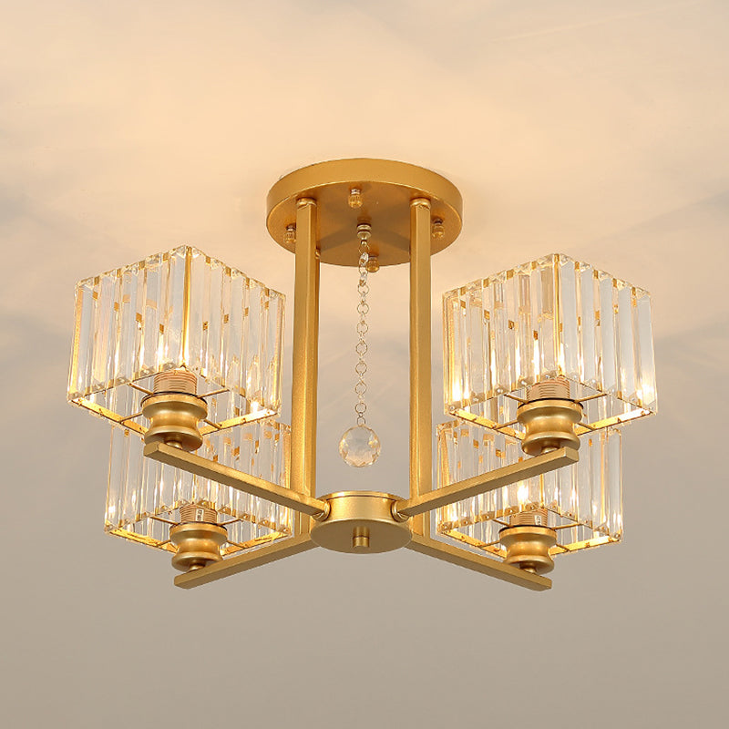 Modern Radial Suspension Light - Metallic Chandelier With K9 Crystal Shade For Living Room 4 / Gold