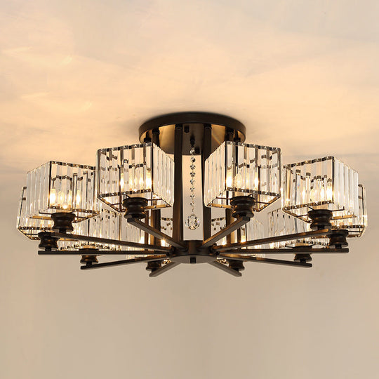 Modern Radial Suspension Light - Metallic Chandelier With K9 Crystal Shade For Living Room 10 /