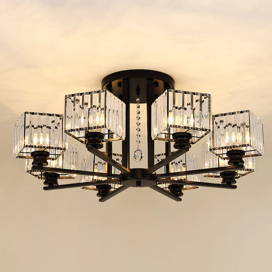 Modern Radial Suspension Light - Metallic Chandelier With K9 Crystal Shade For Living Room