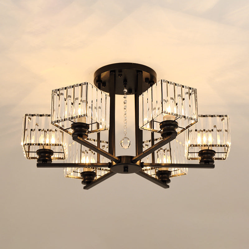 Modern Radial Suspension Light - Metallic Chandelier With K9 Crystal Shade For Living Room