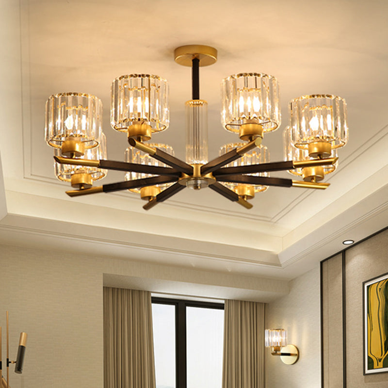 Modern Gold Glass Ceiling Chandelier For Living Room - Ribbed Cylinder Design 8 /