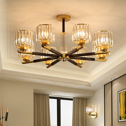 Modern Gold Glass Ceiling Chandelier For Living Room - Ribbed Cylinder Design 8 /