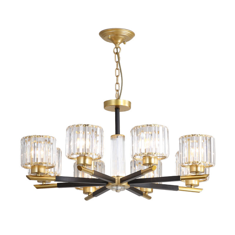 Modern Gold Glass Ceiling Chandelier For Living Room - Ribbed Cylinder Design