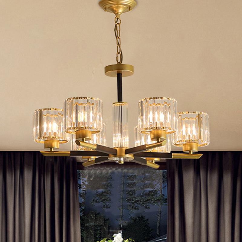 Modern Gold Glass Ceiling Chandelier For Living Room - Ribbed Cylinder Design 6 /