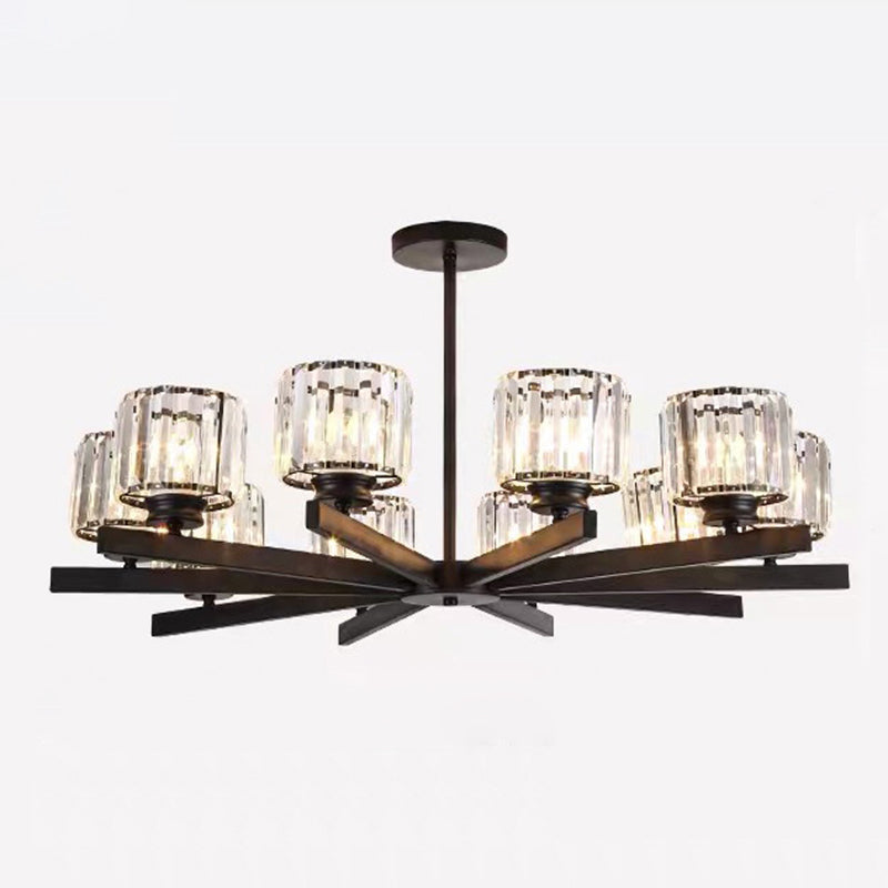 Post-Modern Crystal Cylindrical Chandelier Pendant Light For Living Room 10 / Black