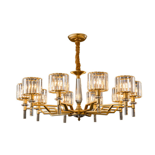 Gold Radiating Suspension Light: Artistic Metallic Chandelier With Crystal Shade For Living Room