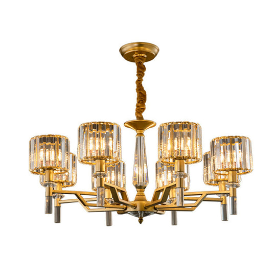 Gold Radiating Suspension Light: Artistic Metallic Chandelier With Crystal Shade For Living Room