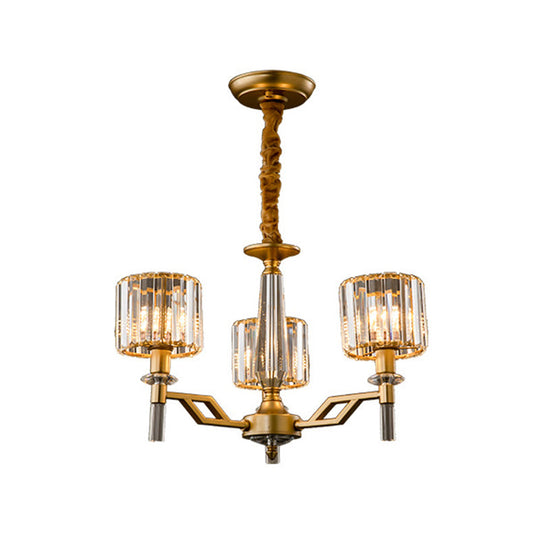 Gold Radiating Suspension Light: Artistic Metallic Chandelier With Crystal Shade For Living Room