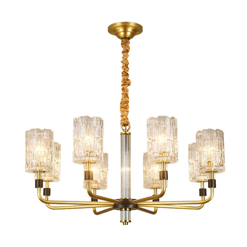 Minimalist Crystal Gold Pendant Light With Cylinder Shade - Prismatic Chandelier Lighting