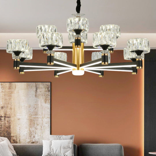 Black Postmodern Crystal Chandelier Ceiling Light For Living Room With Round Shade