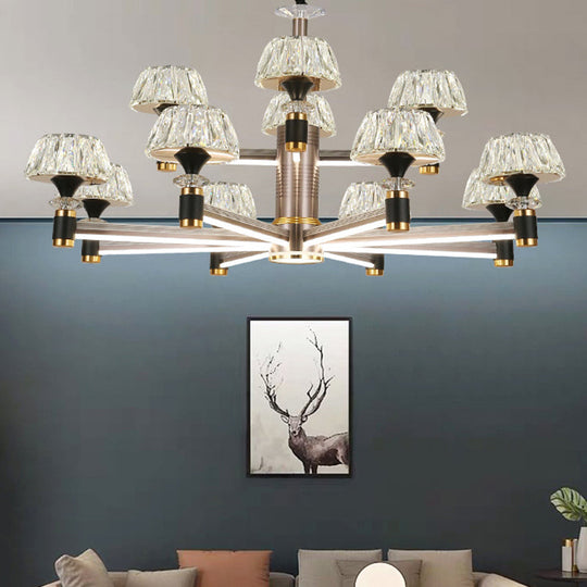 Black Postmodern Crystal Chandelier Ceiling Light For Living Room With Round Shade