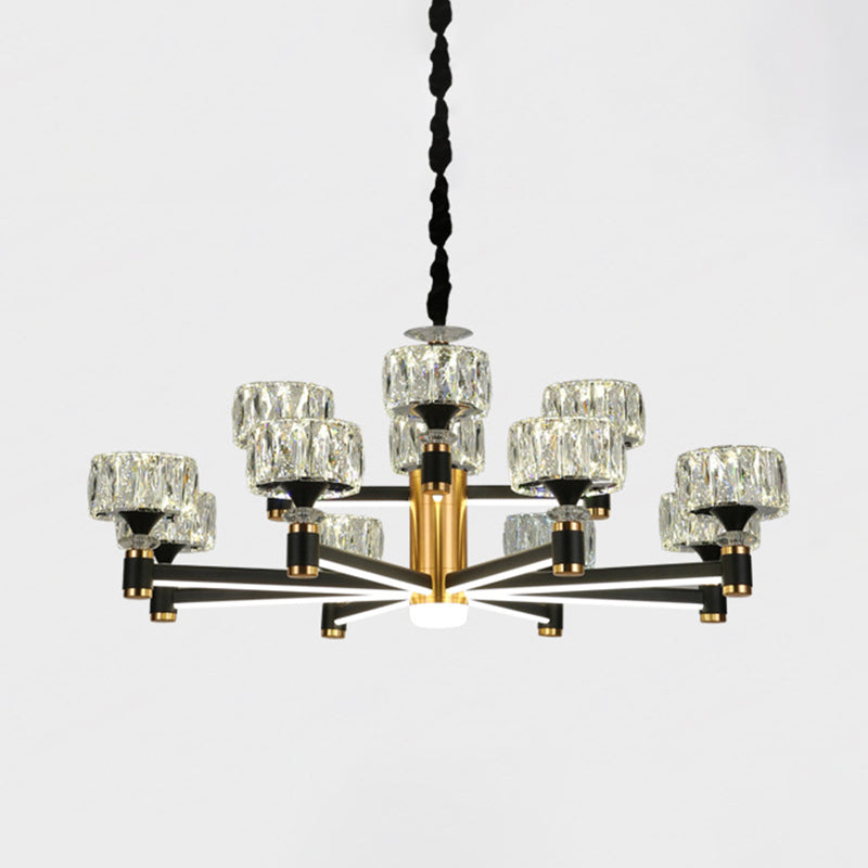 Black Postmodern Crystal Chandelier Ceiling Light For Living Room With Round Shade