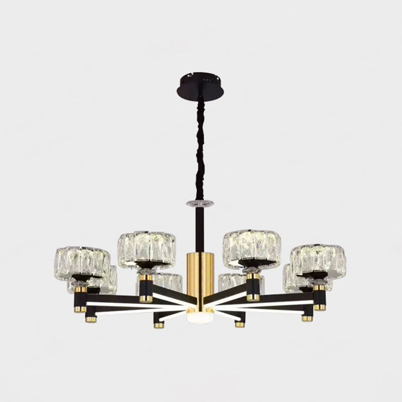 Faceted Crystal Postmodern Chandelier - Round Shade Ceiling Light for Living Room in Black