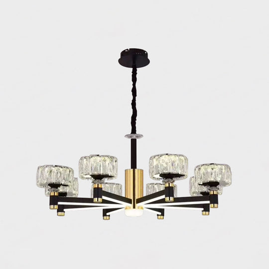 Faceted Crystal Postmodern Chandelier - Round Shade Ceiling Light for Living Room in Black