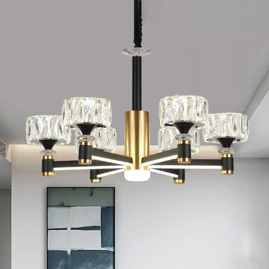 Faceted Crystal Postmodern Chandelier - Round Shade Ceiling Light for Living Room in Black