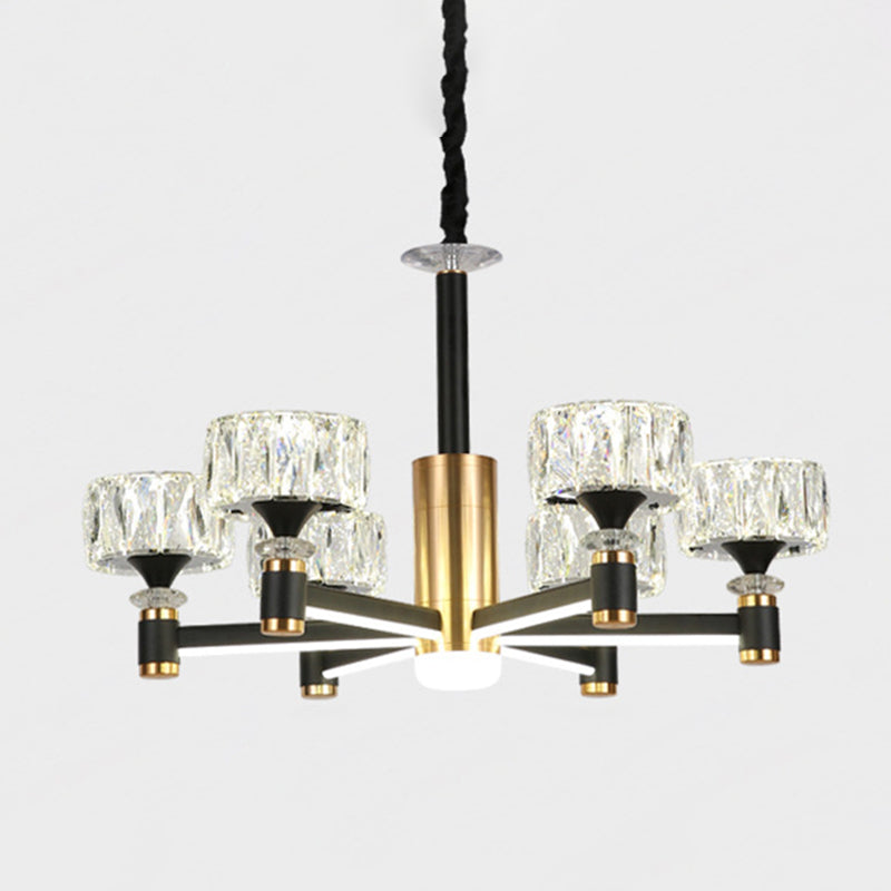 Faceted Crystal Postmodern Chandelier - Round Shade Ceiling Light for Living Room in Black