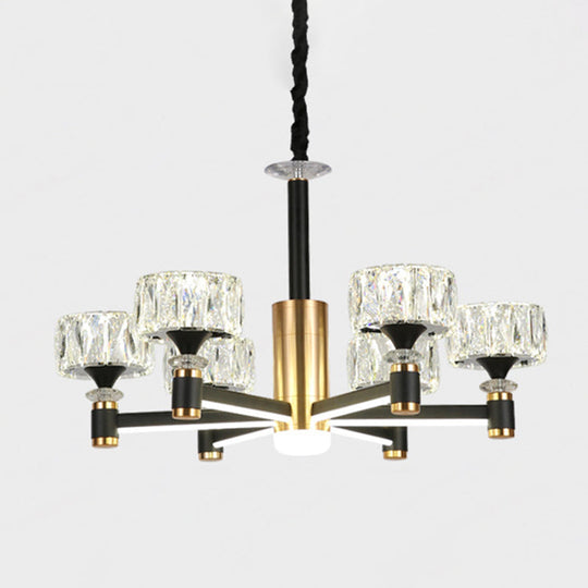 Black Postmodern Crystal Chandelier Ceiling Light For Living Room With Round Shade