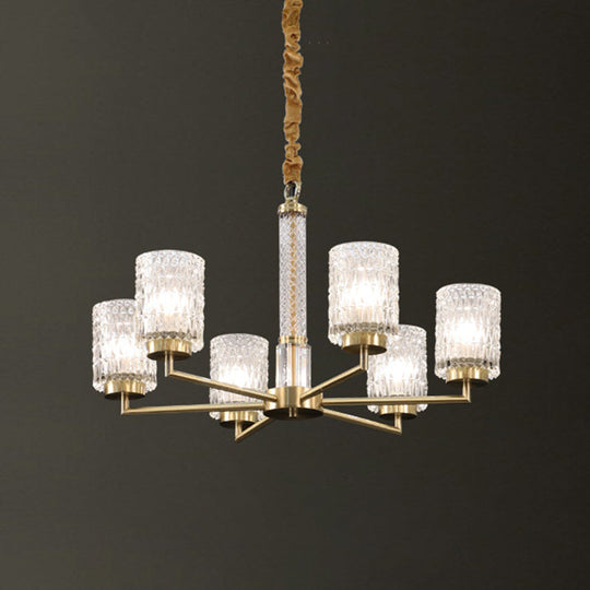 Gold Beveled Crystal Pendant Light - Modern Cylindrical Chandelier For Living Room