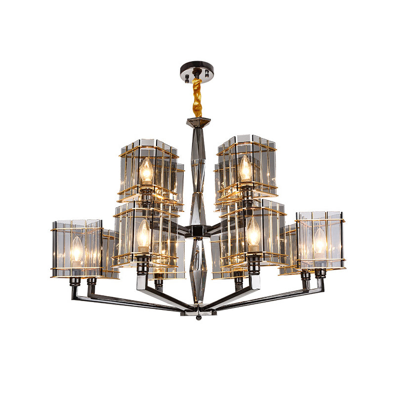 Black Triangular Smoke Glass Chandelier Light Elegant Suspension For Dining Room 12 /