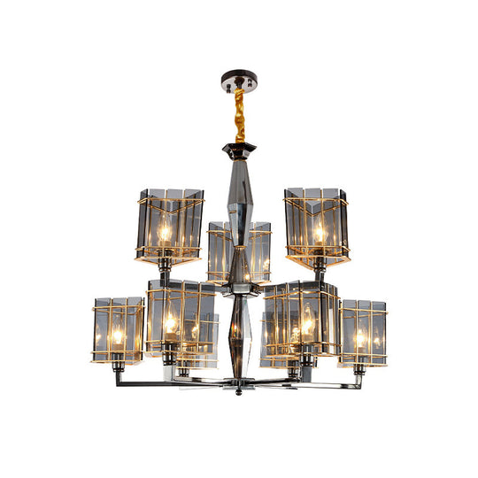 Triangular Smoke Glass Suspension Chandelier - Artistic Black Lighting for Dining Room