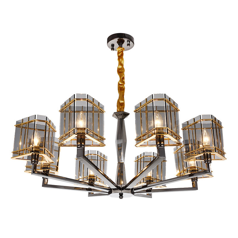 Black Triangular Smoke Glass Chandelier Light Elegant Suspension For Dining Room 8 /