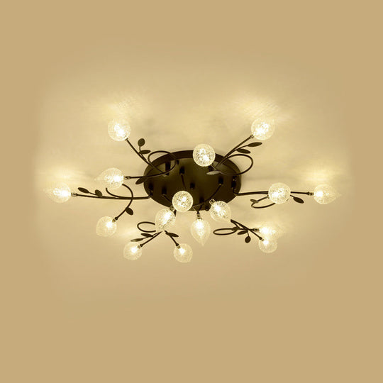 Contemporary Bubbled Glass Branch Ceiling Light - 8/12/16/20 Lights - Black/Gold Flush Mount Fixture