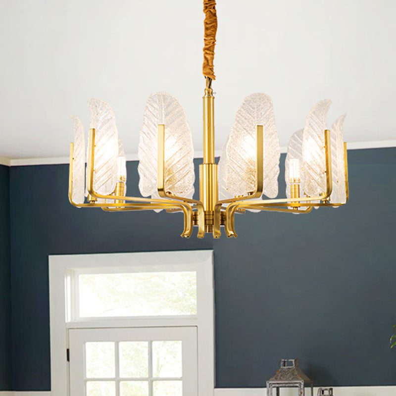 Postmodern Seedy Glass Gold Leaf-Shaped Chandelier Light for Living Room Ceiling