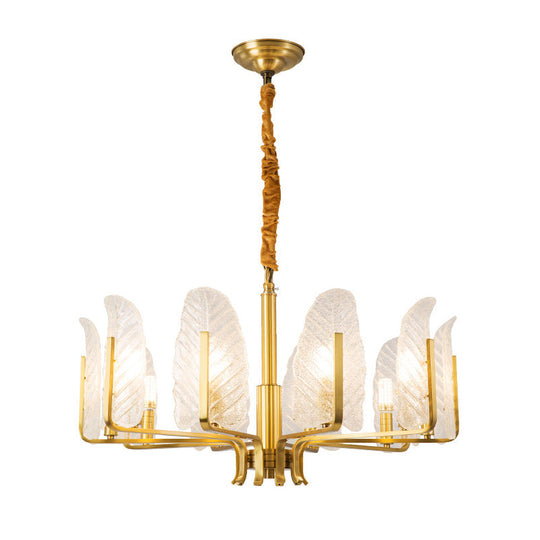 Postmodern Gold Leaf Ceiling Lighting Chandelier For Living Room With Seedy Glass