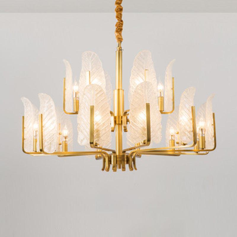 Postmodern Gold Leaf Ceiling Lighting Chandelier For Living Room With Seedy Glass 18 /