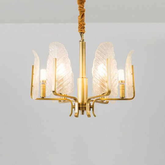 Postmodern Seedy Glass Gold Leaf-Shaped Chandelier Light for Living Room Ceiling