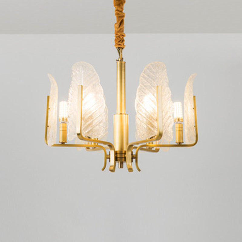 Postmodern Gold Leaf Ceiling Lighting Chandelier For Living Room With Seedy Glass 6 /