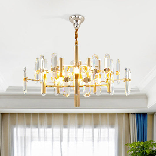 Gold Sputnik Suspension Chandelier with Artistic Clear K9 Crystal - Perfect for Living Room