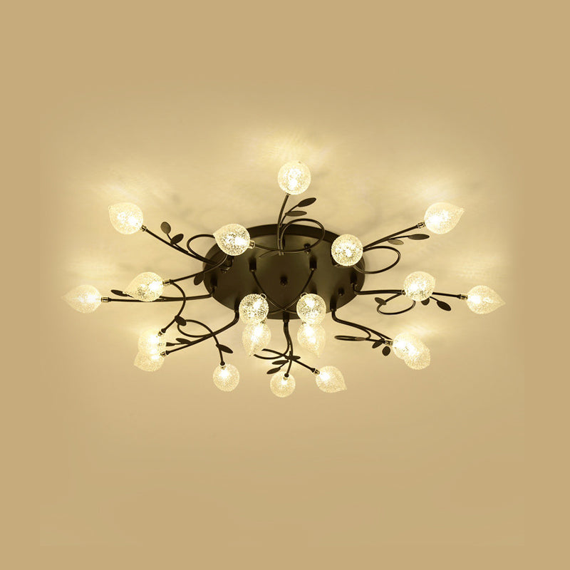 Contemporary Bubbled Glass Branch Ceiling Light - 8/12/16/20 Lights - Black/Gold Flush Mount Fixture