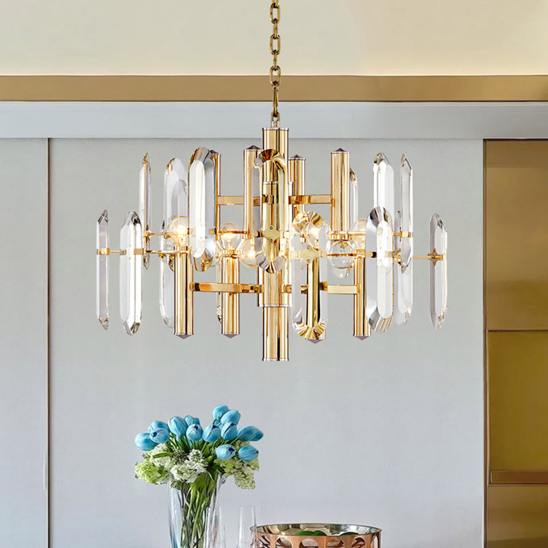 Gold Sputnik Suspension Chandelier with Artistic Clear K9 Crystal - Perfect for Living Room